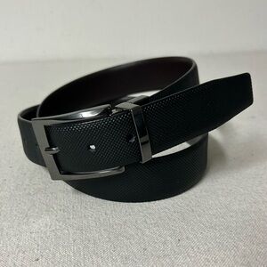 Duchamp London Belt Mens 36 Reversible Black Textured & Dark Brown Leather